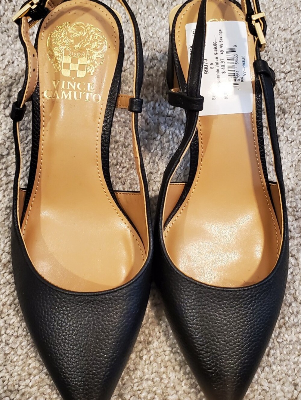 Black Leather Pointed-Toe Slingback Pumps - Women Size 6.5 - Picture 1 of 5